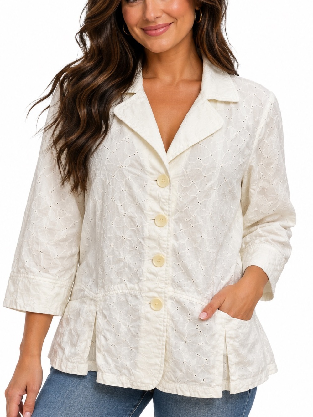 Live a Little White Eyelet Cotton Button-Front Jacket 3X